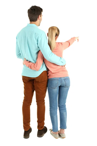 Back view of young couple isolated on white — Stock Photo, Image