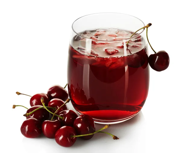 Vaso de jugo fresco con cerezas aisladas en blanco — Foto de Stock