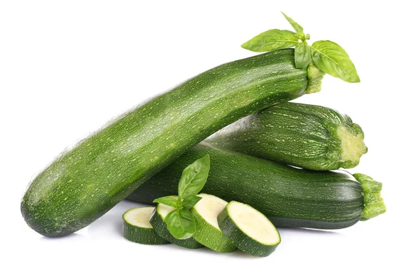 Fresh zucchini with basil isolated on white — Stock Photo, Image