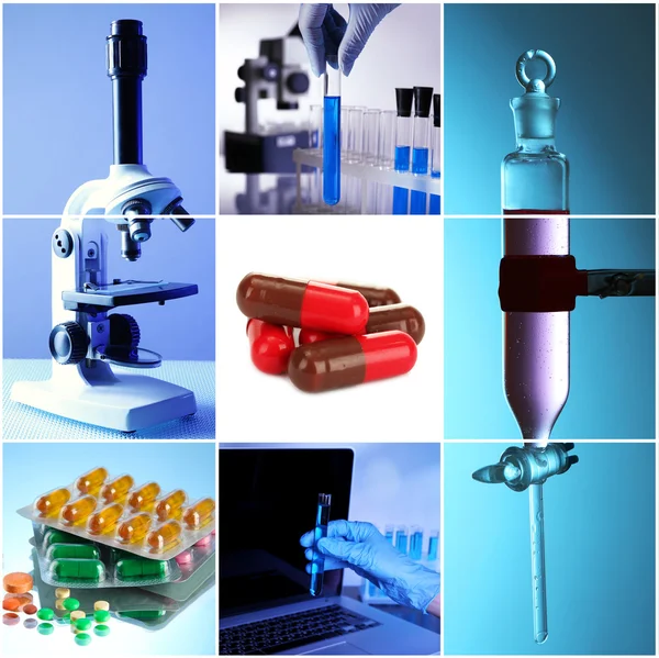 Collage of scientific elements in laboratory — Stock Photo, Image