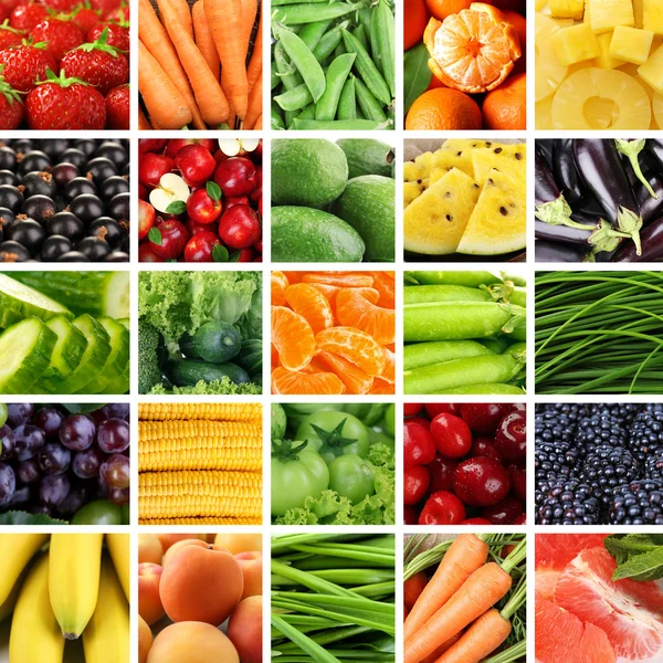 Collage con sabrosas frutas y verduras — Foto de Stock