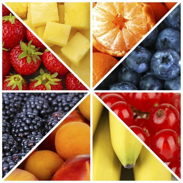 Collage with tasty fruits and berries — Stock Photo, Image