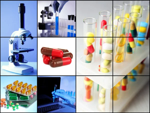 Collage of scientific elements in laboratory — Stock Photo, Image