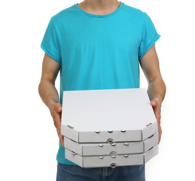 servis elemanı üzerinde beyaz izole karton pizza kutusu