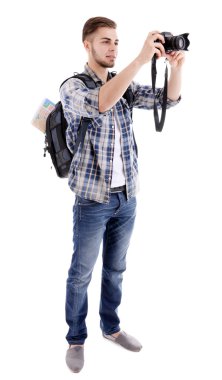 Gezgin üzerinde beyaz izole kamera ile