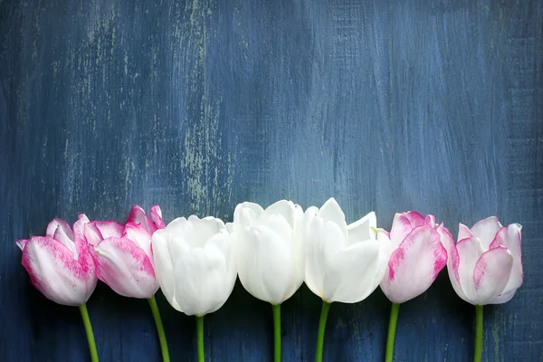 Hermosos tulipanes sobre fondo de madera —  Fotos de Stock