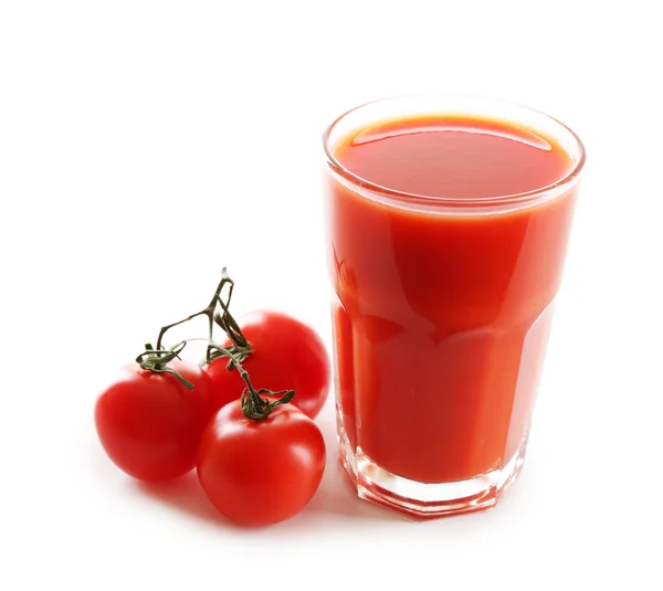 Glass of tomato juice with vegetables isolated on white — Stock Photo, Image