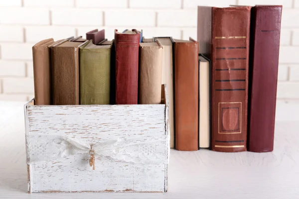 Heap of old books on table close up — Stock Photo, Image