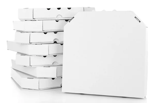 Pizza kutuları üzerinde beyaz izole — Stok fotoğraf