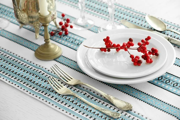 Beautiful table setting with vintage silverware — Stock Photo, Image