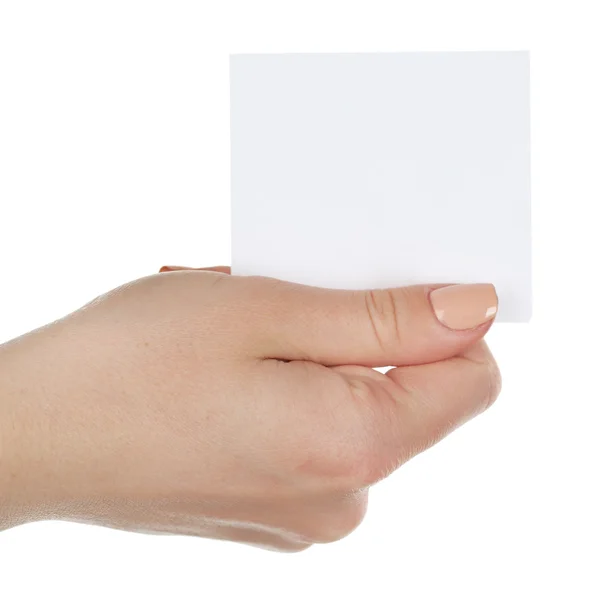 Hand holding blank card isolated on white Stock Photo