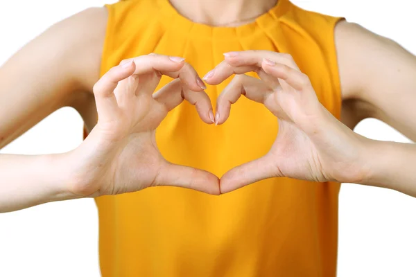 Ragazza con le mani a forma di cuore — Foto Stock