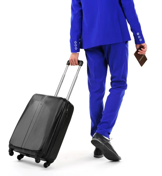 Üzletember elszigetelt fehér bőrönddel — Stock Fotó