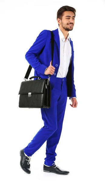 Hombre de negocios con maleta aislada en blanco — Foto de Stock