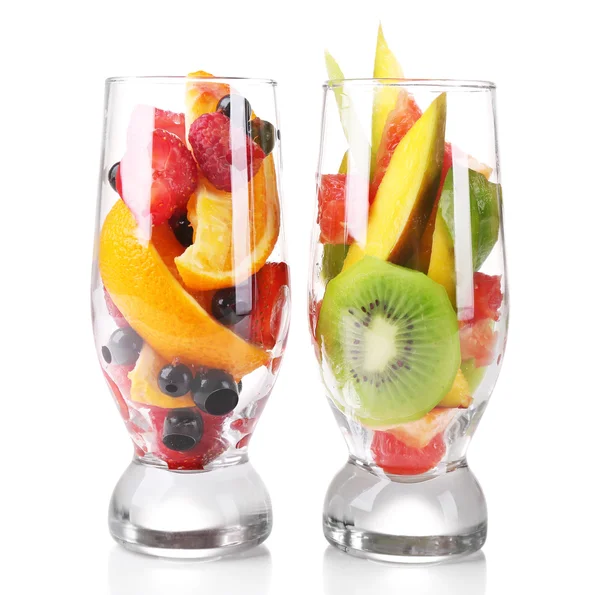 Fresh fruits salad in glasses isolated on white — Stock Photo, Image