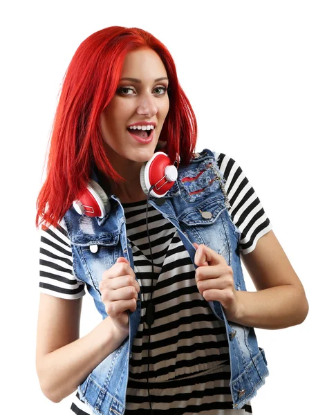 Beautiful young woman with headphones — Stock Photo, Image