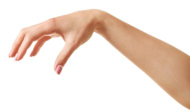 Kadın eli beyaza izole edilmiş.