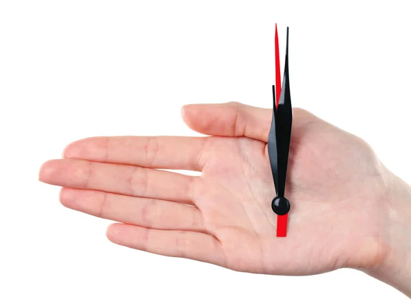 Ruka držící hodiny šipky — Stock fotografie