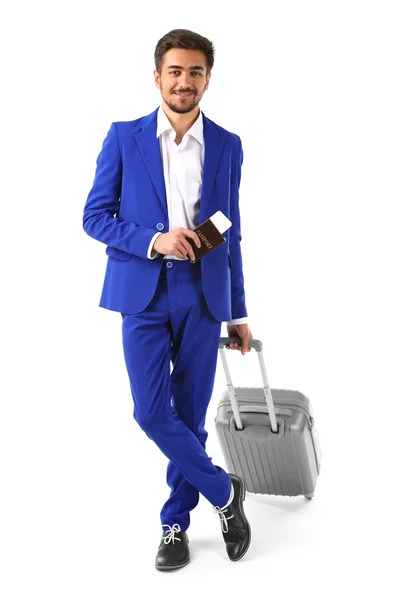 Biznes człowiek z walizką na białym tle — Zdjęcie stockowe