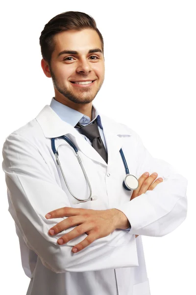 Male doctor with stethoscope isolated on white — Stock Photo, Image