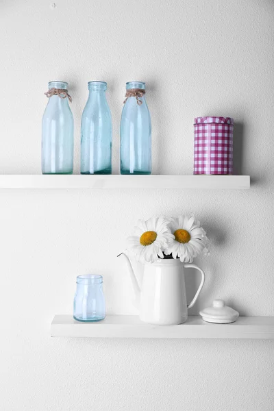Decorative vases on shelf — Stock Photo, Image