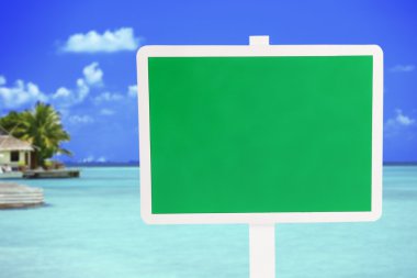 Wooden sign board on ocean background clipart