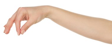 Kadın eli beyaza izole edilmiş.