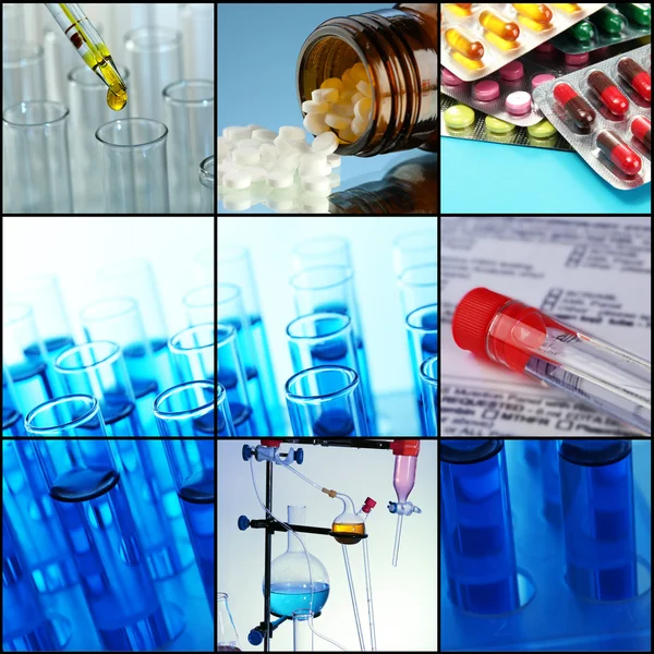 Collage af videnskabelige grundstoffer i laboratorium - Stock-foto