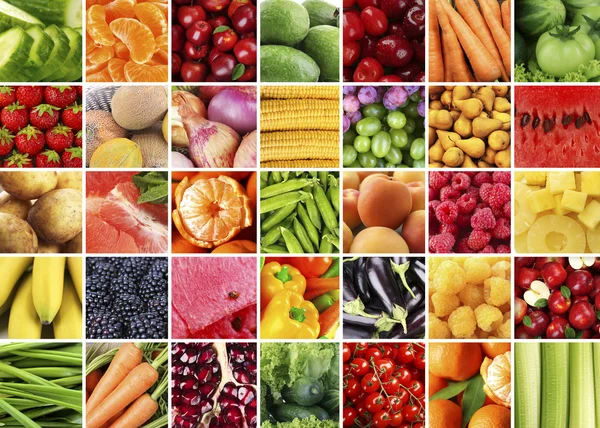 Collage con frutta e verdura gustosa — Foto Stock