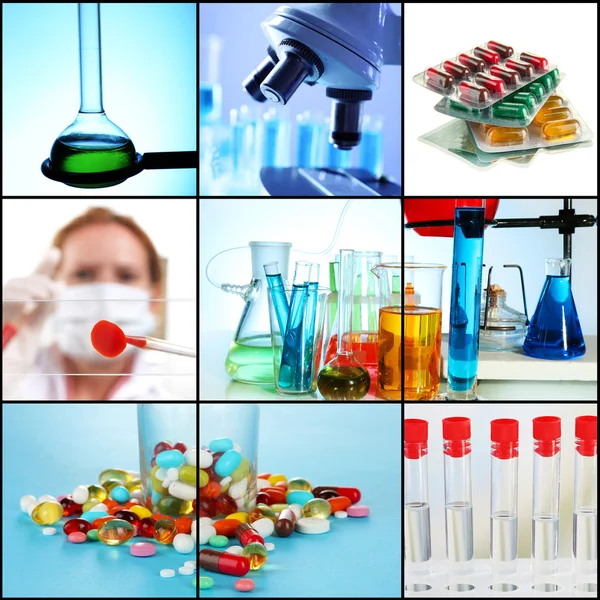 Colagem de elementos científicos em laboratório — Fotografia de Stock