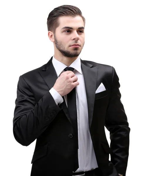 Elegante uomo in completo isolato su bianco — Foto Stock