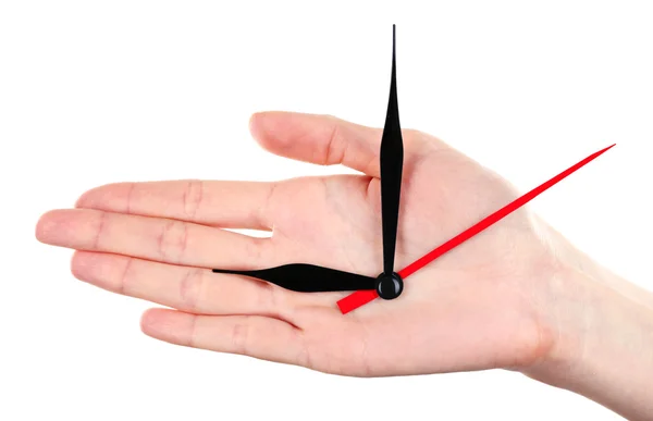 Ruka držící hodiny šipky — Stock fotografie