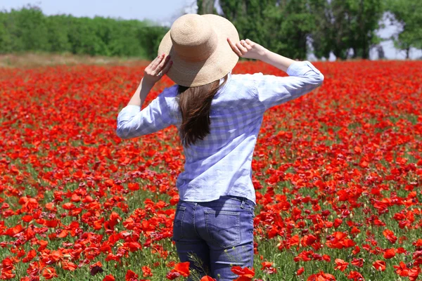 Vrouw lopen over Descriptie... achtergrond — Stockfoto