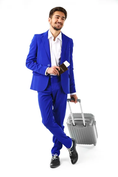 Geschäftsmann mit Koffer isoliert auf weiß — Stockfoto