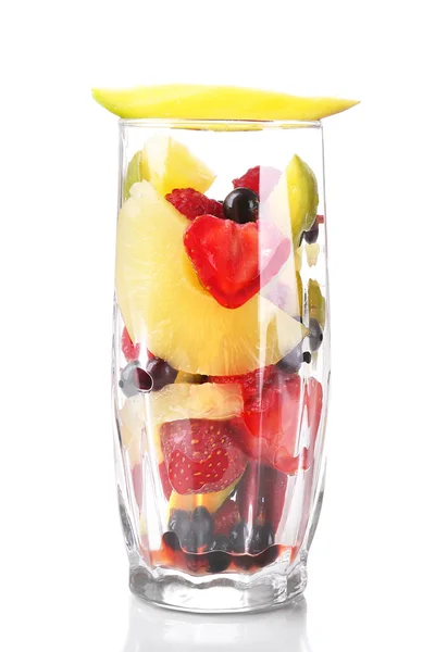 Fresh fruits salad in glass isolated on white — Stock Photo, Image