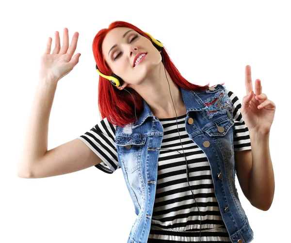 Jovem com fones de ouvido — Fotografia de Stock