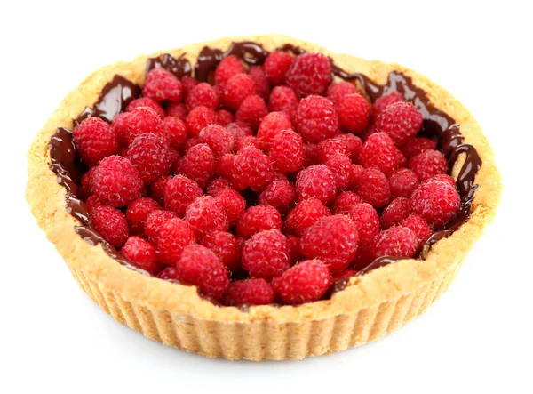 Tarte aux framboises fraîches, isolée sur fond blanc — Photo