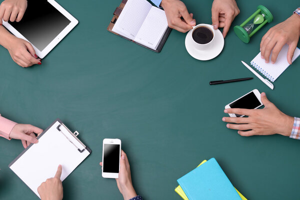 people hands at working process