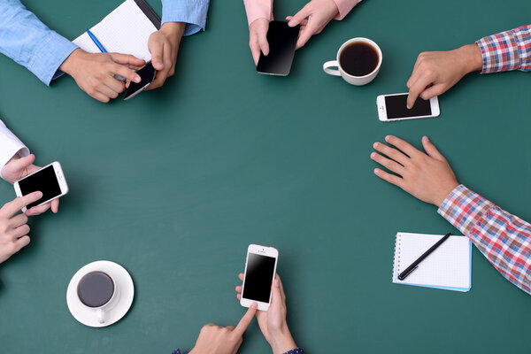people hands at working process