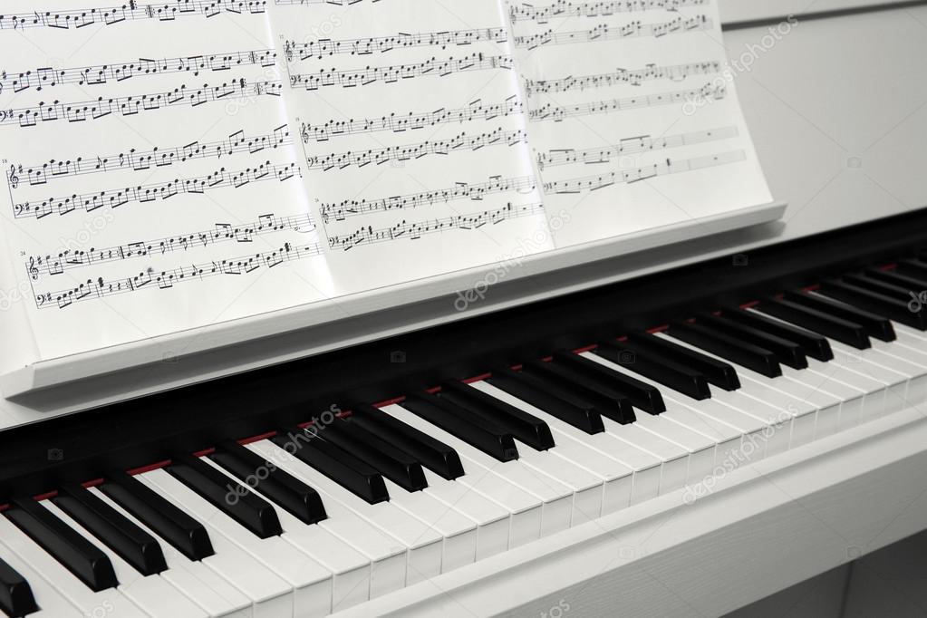 Piano with music notes