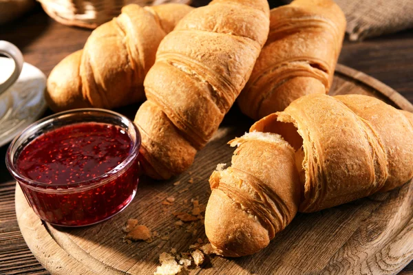 Delicious croissants on table close-up — Stock Photo, Image