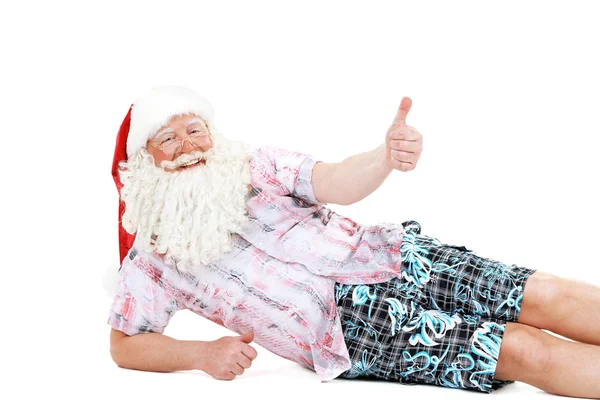 Papá Noel descansando de vacaciones, aislado en blanco —  Fotos de Stock