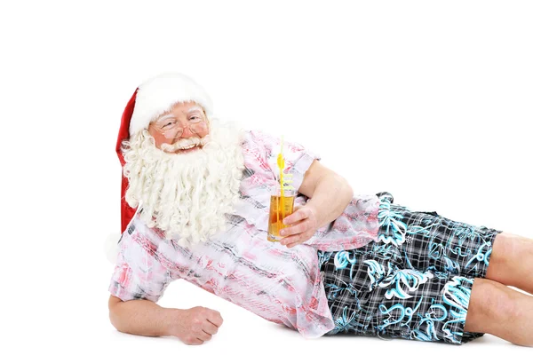 Santa claus rusten op vakantie, geïsoleerd op wit — Stockfoto
