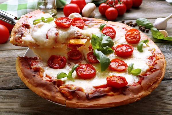 Delicious pizza with cheese — Stock Photo, Image