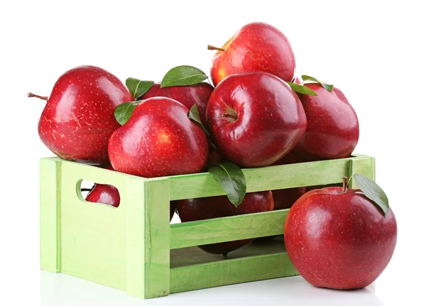 Red apples in wooden crate — Stock Photo, Image