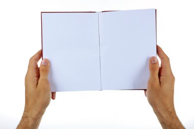 Erkek eller üzerinde beyaz izole kitap