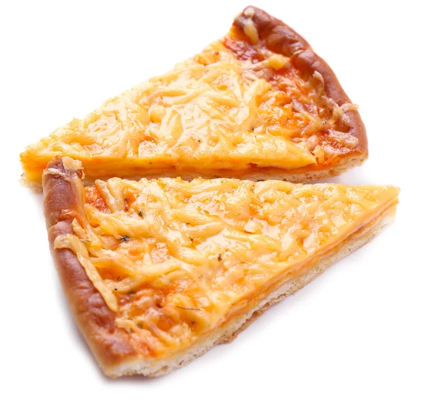 Φέτες της πίτσας νόστιμο τυρί που απομονώνονται σε λευκό — Φωτογραφία Αρχείου