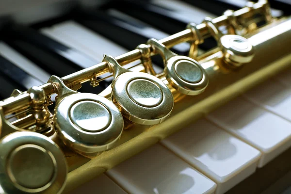 Flute and piano close up — Stock Photo, Image