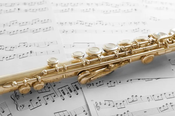 Flute on music notes — Stock Photo, Image