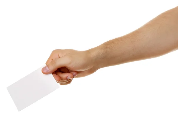 Carte papier à main mâle isolée sur blanc — Photo